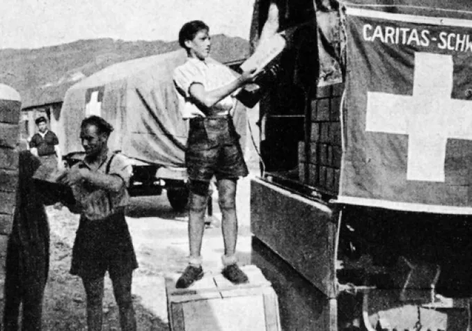Aide humanitaire accordée par Caritas Suisse aux populations des zones touchées par la guerre après la Seconde Guerre mondiale © OBS/CARITAS SCHWEIZ