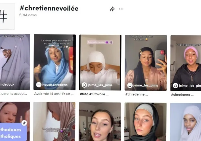 Capture d'écran de vidéos TikTok avec le hashtag #chrétiennevoilée ©TikTok