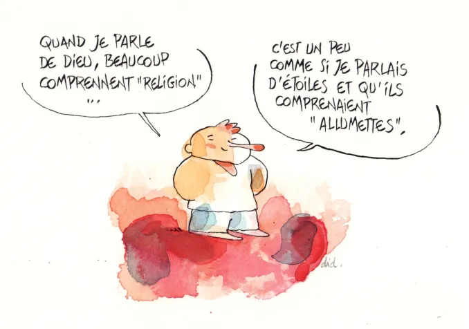 Dessin de Didier Milotte, exposition de dessins de presse «Dieu est-il humour?» ©D. Milotte
