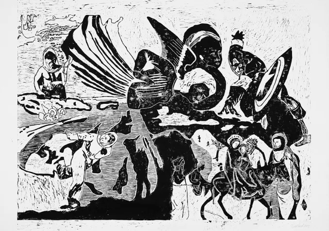 La fuite en Egypte, François Burland. Tiré d'une série de sept gravures sur la nativité 2012 La fuite en Egypte, François Burland