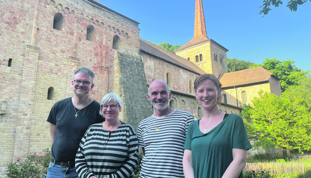 Le groupe inclusivité de la paroisse protestante de Romaimôtiers: de gauche à droite, Nicolas Charrière, Christine Pont-Moser, Guy Mauron, Emmanuelle Charrière. Le groupe inclusivité de la paroisse protestante de Romaimôtiers: de gauche à droite, Nicolas Charrière, Christine Pont-Moser, Guy Mauron, Emmanuelle Charrière. / ©Camille Andres
