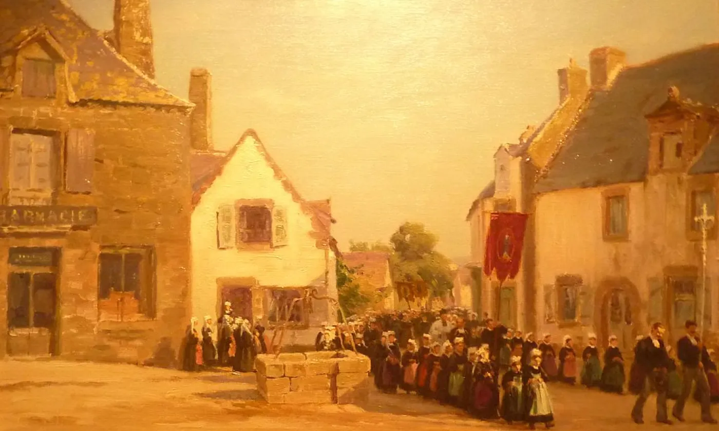 Tableau d'Emile Schmidt-Wehrlin (1890-1925): Procession au Faouët (vers 1910) ©Moreau.henri, CC BY-SA 3.0 Wikimedia Commons