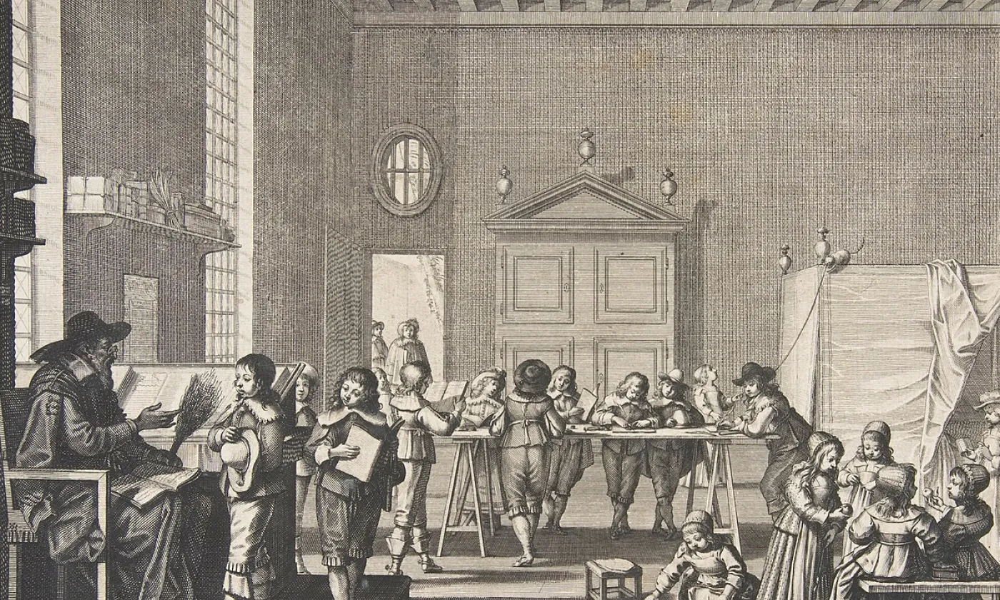"Le maître d'école", gravure d'Abraham Bosse ~1638 ©CC0, Wikimedia Commons
