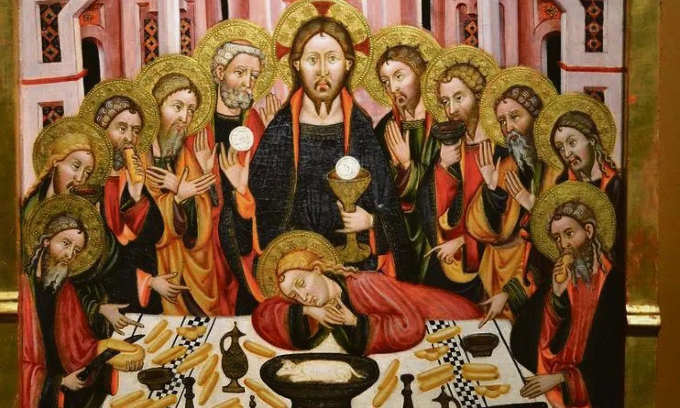 Panneau central du retable de l'église de la Nativité de Vilafermosa (Valence, Espagne). Huile sur bois datée de la fin du XIVe siècle et attribuée au maître de Vilafermosa. Image fournie par Olivier Bauer. (www.olivierbauer.org/la-cene). © CC(by) Joanbanjo/Wikimedia