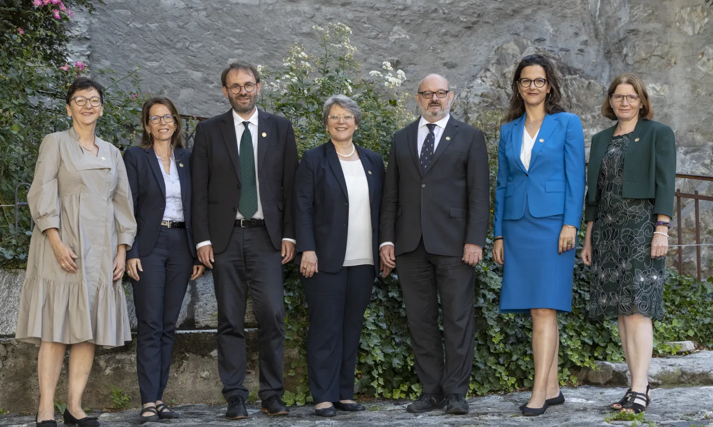 Conseil de l'EERS: Catherine Berger, Ruth Pfister, Pierre-Philippe Blaser, Rita Famos, Philippe Kneubühler, Lilian Bachmann und Claudia Haslebacher. © EKS-EERS | Nadja Rauscher