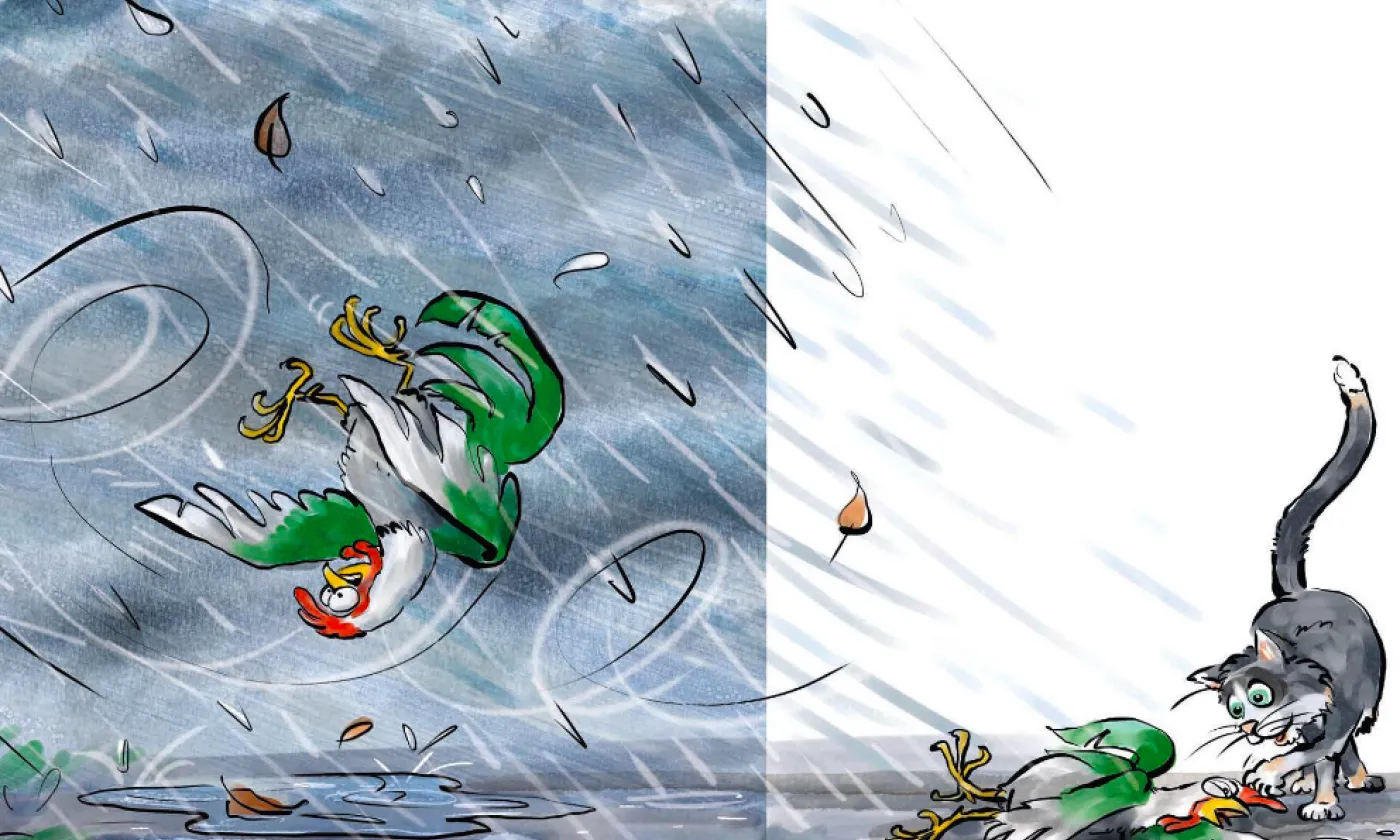 Dans un livre illustré, le chansonnier Andrew Bond relate les aventures d’un coq de clocher tombé de son piédestal qui découvre sa paroisse de l’intérieur. ©DR