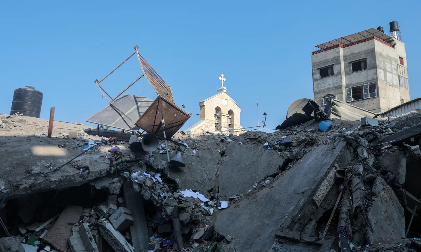 L'église orthodoxe grec Porphyrius après une nuit de bombardements à Gaza, le 20 octobre 2023. Keystone
