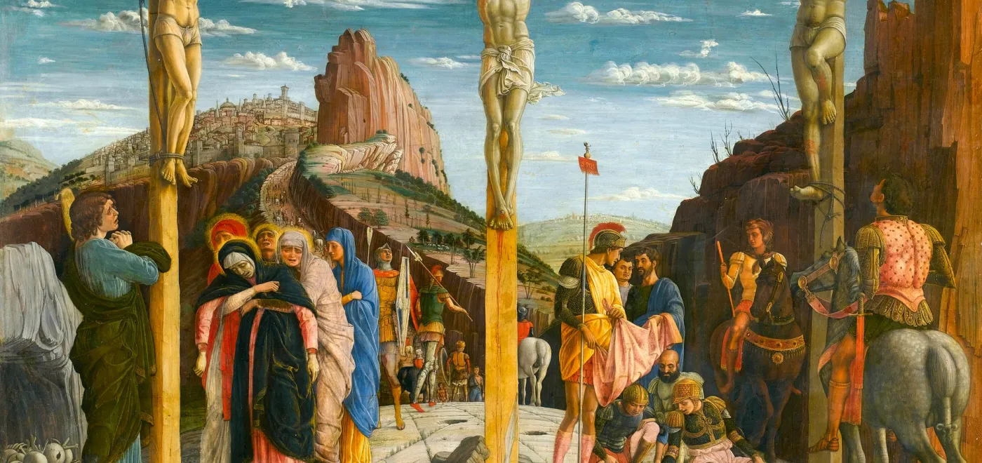 Le Calvaire, Extrait d'une partie centrale du retable de San Zeno à Vérone, peint par Andrea Mantegna en 1459 © leemage - Gettyimages / Josse