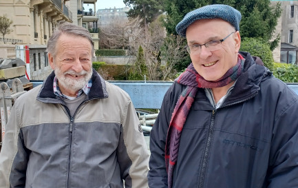 Luc Ruedin et Marc Donzé sur le chantier de la future City Church - Espace Maurice Zundel à Lausanne / ©Davide Pesenti